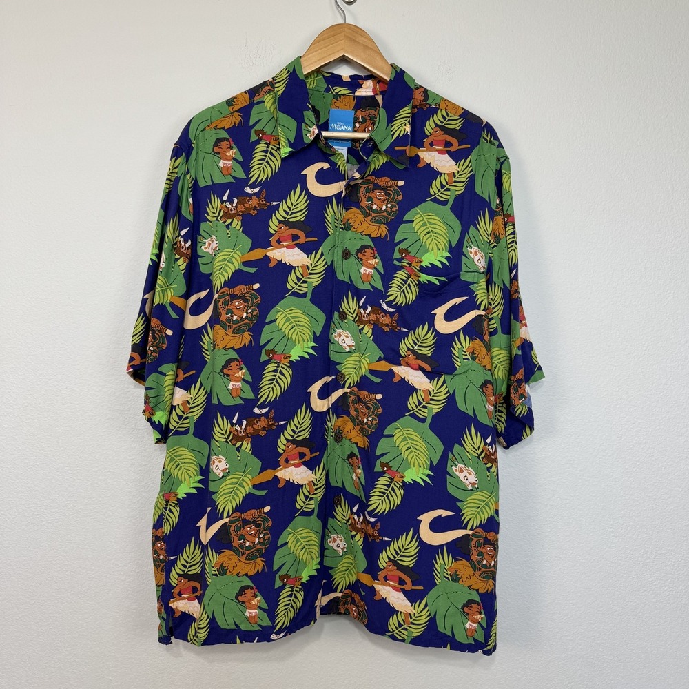 Disney x Reyn Spooner‎ Moana Shirt Mens Large Blue Hawaiian Button Up Vacation